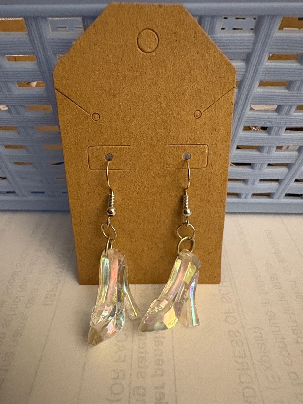 Iridescent Pink-Blue Crystal Dangle Earrings - Unbranded
